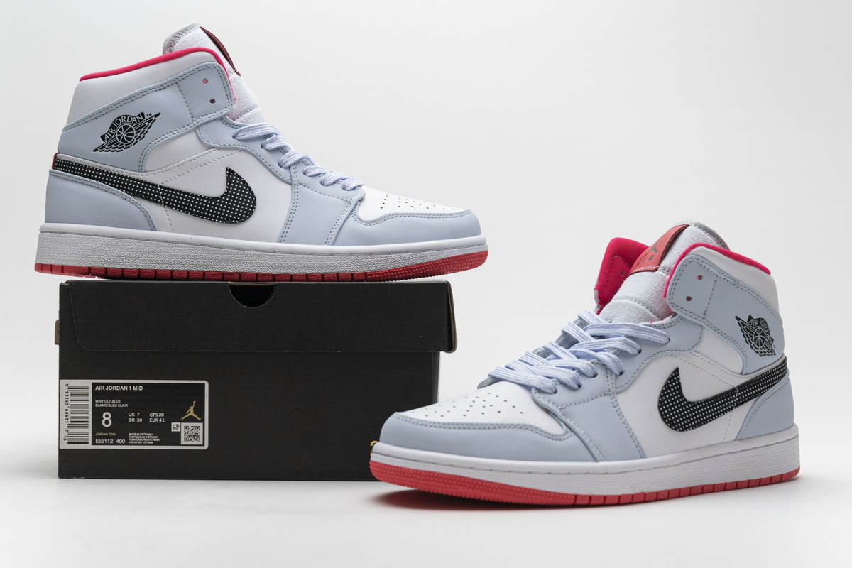 OG Jordan 1 Mid Half Blue Polka Dot Swoosh (GS), 555112-400