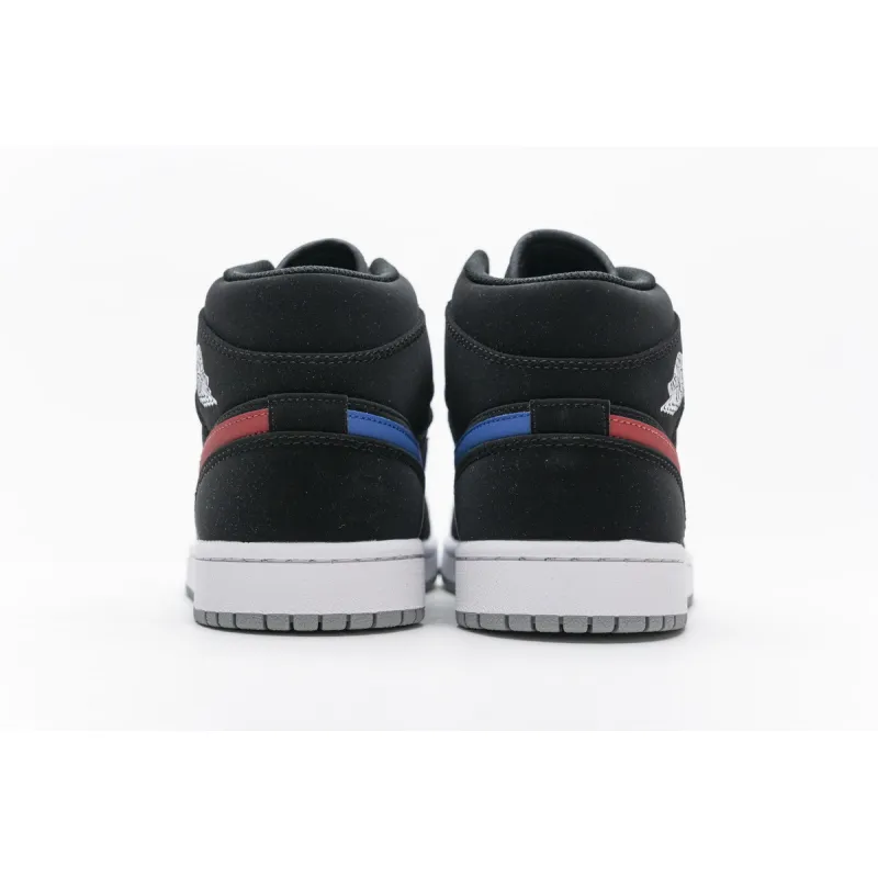 OG Jordan 1 Mid Multi-Color Swoosh Black (GS), 554725-065