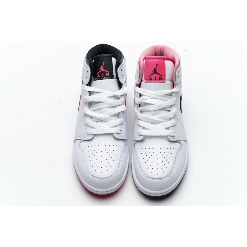 OG Jordan 1 Mid White Black Hyper Pink (GS), 555112-106