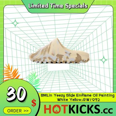 ⏳Limited⏳BMLin Yeezy Slide Enflame Oil Painting White Yellow,GW1932 01