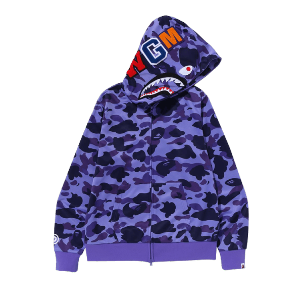 Clothes- BAPE 1st Camo Jersey Shark Full Zip Hoodie Purple