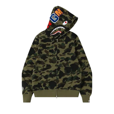 Clothes- BAPE 1st Camo Shark Full Zip Hoodie Green 01