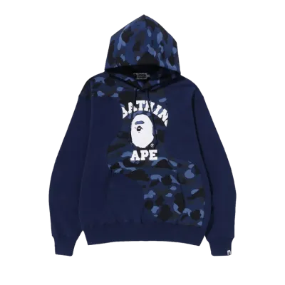 Clothes- BAPE Color Camo College Cutting Relaxed Fit Hoodie Navy 01