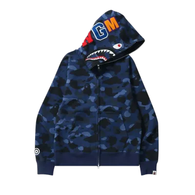 Clothes- BAPE Color Camo Shark Full Zip Hoodie Navy 01