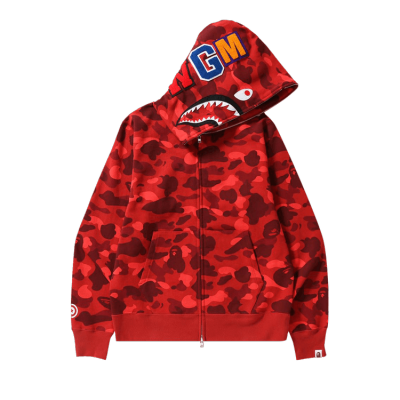 Clothes- BAPE Color Camo Shark Full Zip Hoodie Red