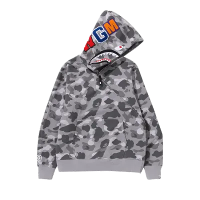 Clothes- BAPE Honeycomb Camo Shark Full Zip Hoodie Grey 01