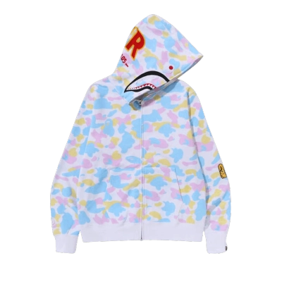Clothes- BAPE Multi Camo 2nd Shark Full Zip Hoodie White 01