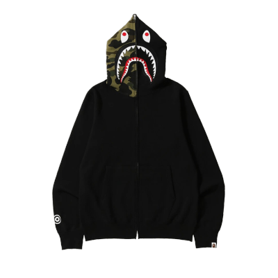 Clothes- BAPE Shark Full Zip Hoodie Camo Hood Black 01
