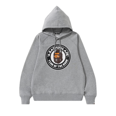 Clothes- BAPE Year Of The Boar Pullover Hoodie Grey