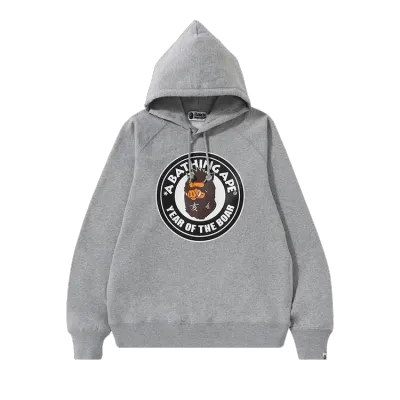 Clothes- BAPE Year Of The Boar Pullover Hoodie Grey 01