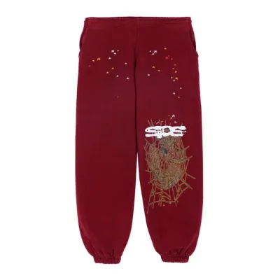 SP5DER Logo Maroon Sweatpants 01