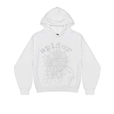 SP5DER OG Rhinestone White Logo Hoodie