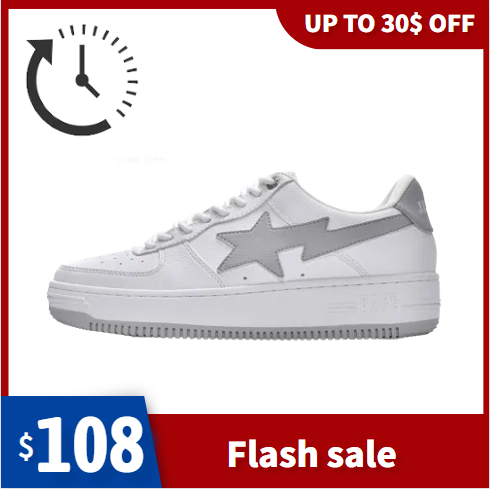 🔥Flash Sale Discount 30$ - LJR A Bathing Ape Bape Sk8 Sta Low White Grey,1G70-109-0002