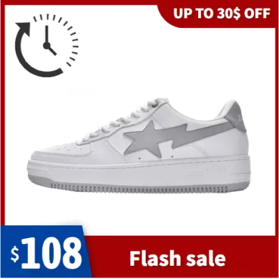 🔥Flash Sale Discount 30$ - LJR A Bathing Ape Bape Sk8 Sta Low White Grey,1G70-109-0002 01