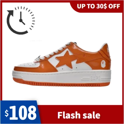 🔥Flash Sale Discount 30$ - LJR A Bathing Ape Bape Sta Low White Orange,1G70-109-0017 01