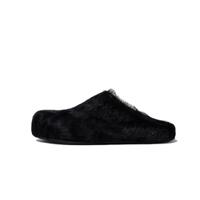 LJR Black long hair calfskin Fussbett sabot Marni Slides 01