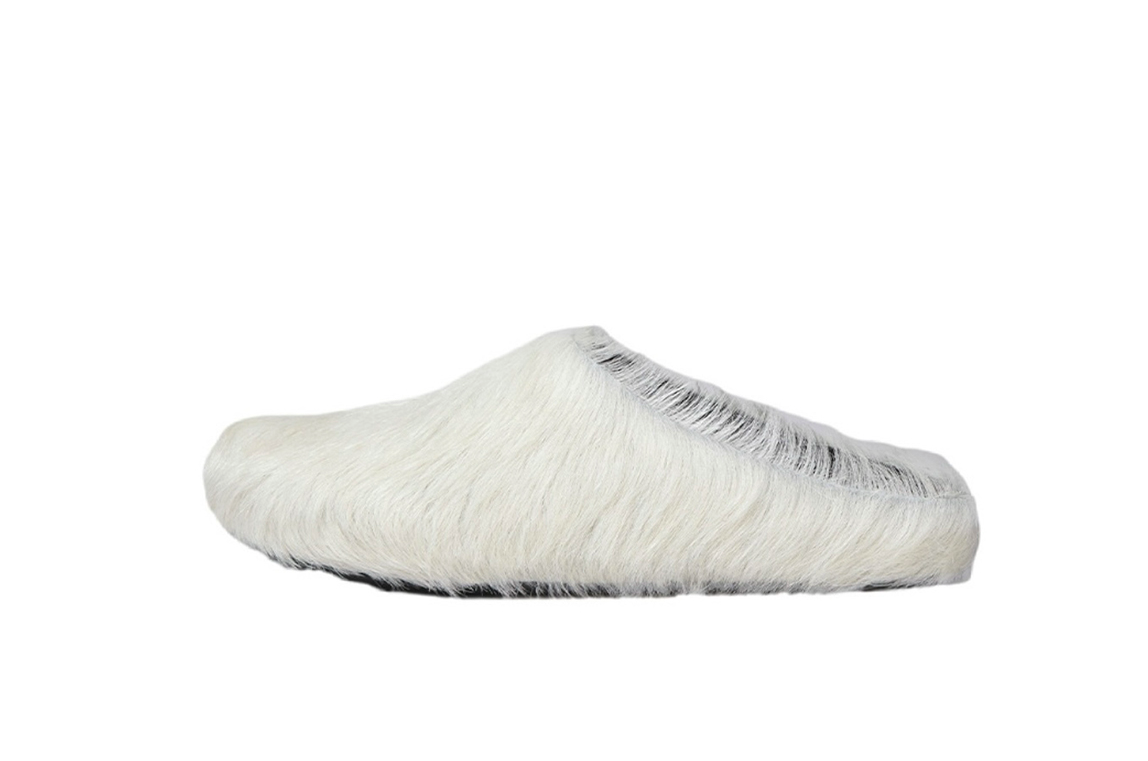 LJR Grey White long hair calfskin Fussbett sabot Marni Slides