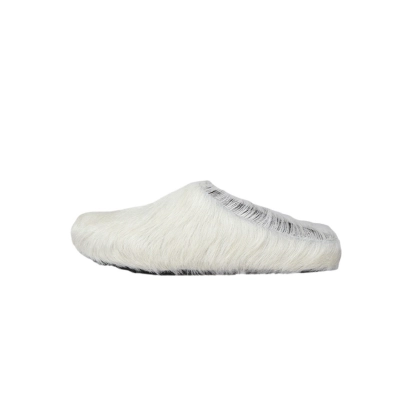 LJR Grey White long hair calfskin Fussbett sabot Marni Slides 01