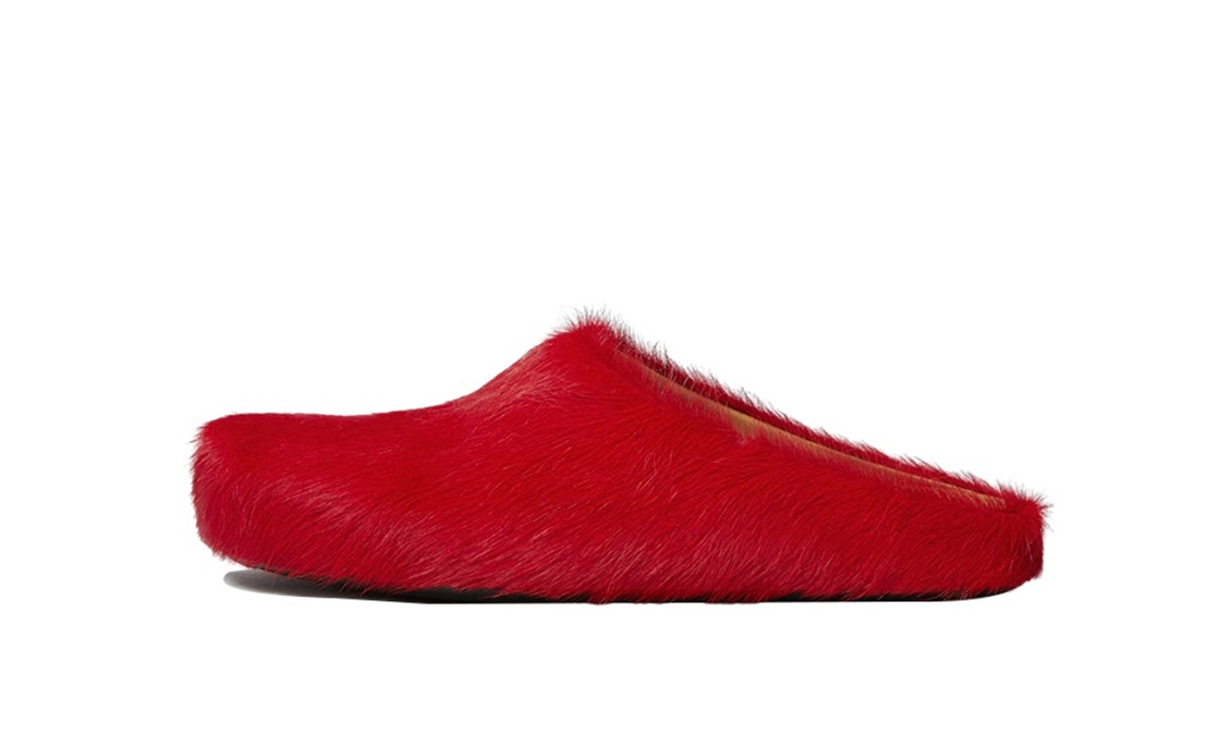 LJR Red long-hair calfskin Fussbett sabot Marni Slides