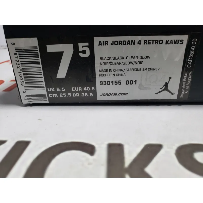LJR Jordan 4 Retro Kaws Black，930155-001