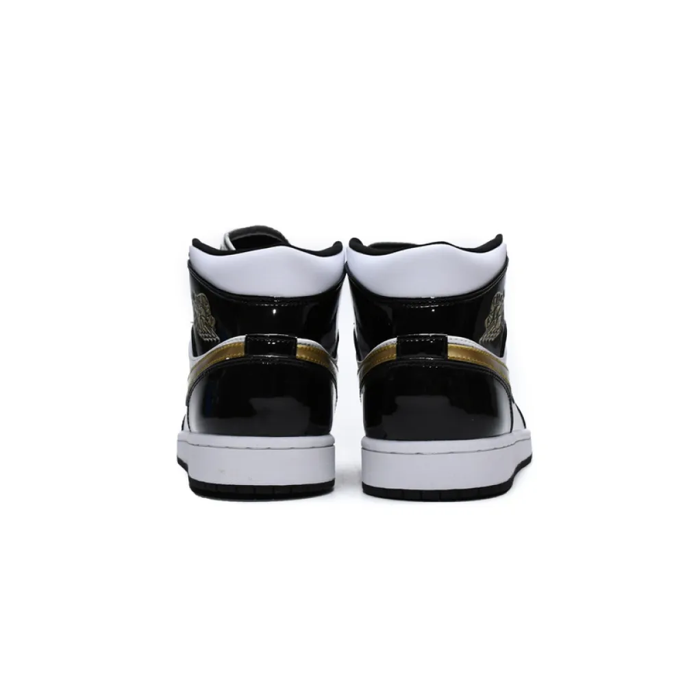 Air Jordan 1 Mid Patent Black White Gold 852542-007