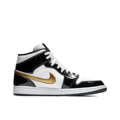 Air Jordan 1 Mid Patent Black White Gold 852542-007 02