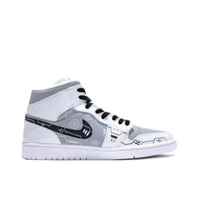Air Jordan 1 Mid PS5 White Grey Black 554724-130 02