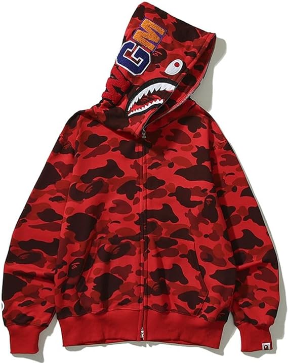 OBO  BAPE Color Camo Shark Zip Hoodie Red