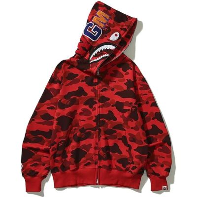 OBO  BAPE Color Camo Shark Zip Hoodie Red 01