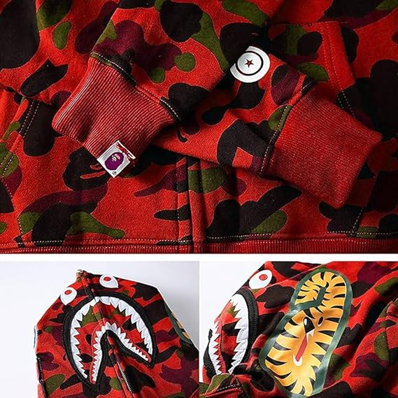 OBO  BAPE Color Camo Shark Zip Hoodie Red