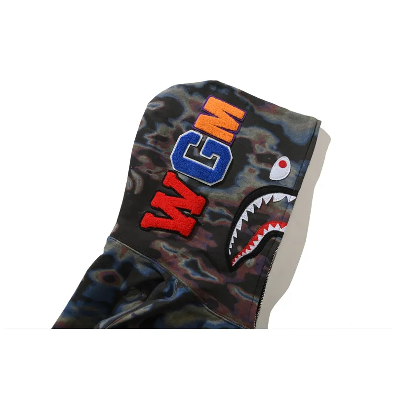 OBO  BAPE Honeycomb Transformation Camouflage Shark Hoodie Black & Pattern Black