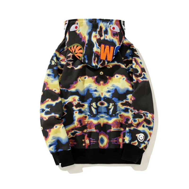 OBO  BAPE Honeycomb Transformation Camouflage Shark Hoodie Black & Pattern Yellow