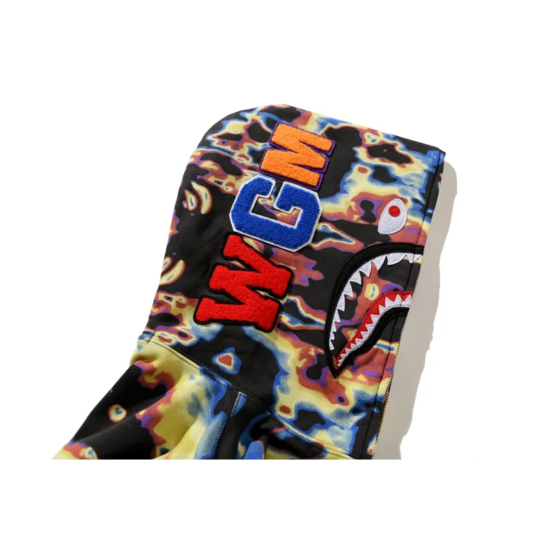 OBO  BAPE Honeycomb Transformation Camouflage Shark Hoodie Black & Pattern Yellow