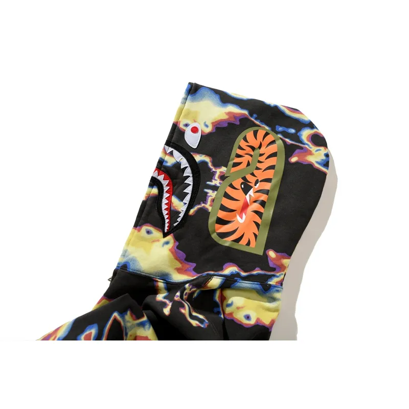 OBO  BAPE Honeycomb Transformation Camouflage Shark Hoodie Black & Pattern Yellow