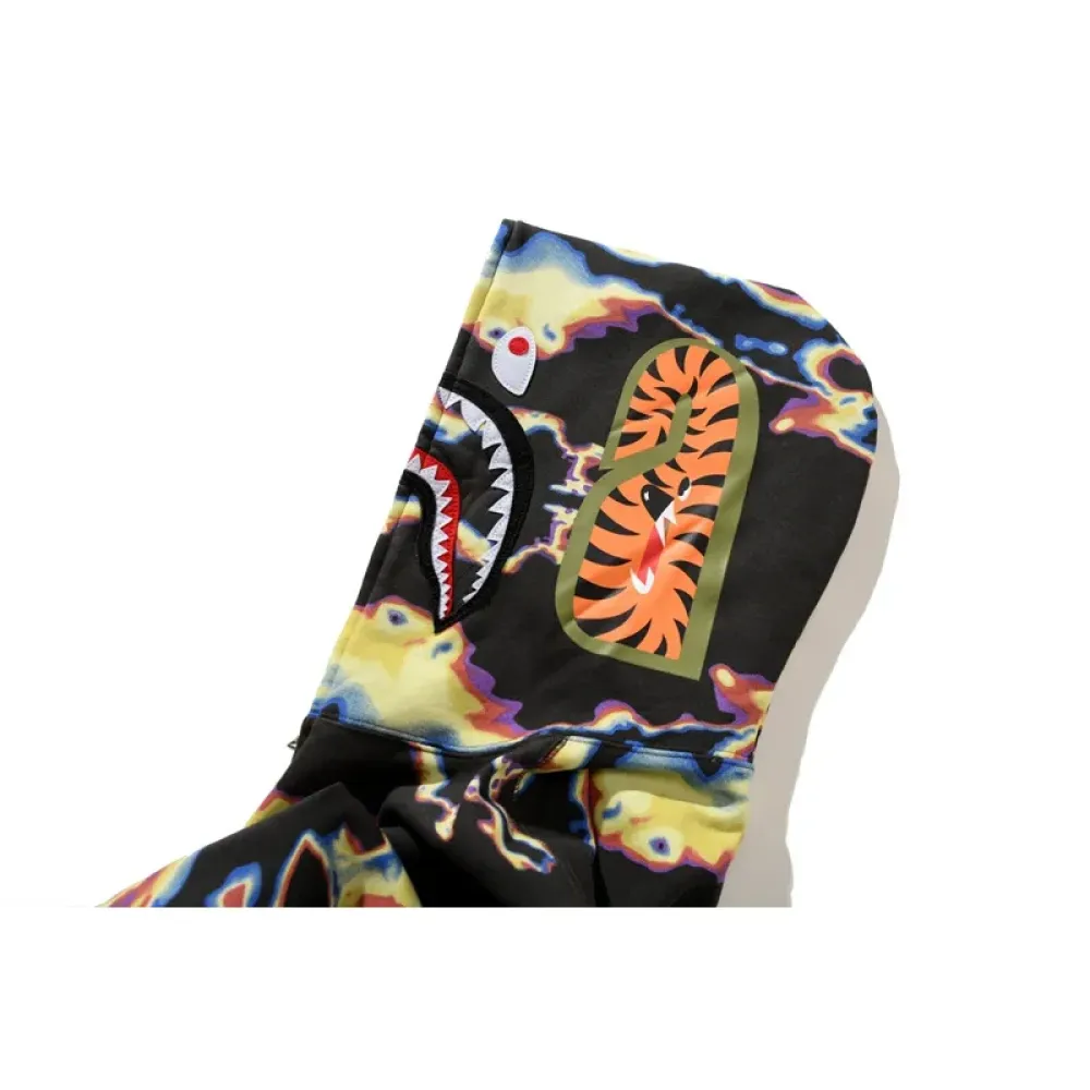 OBO  BAPE Honeycomb Transformation Camouflage Shark Hoodie Black & Pattern Yellow