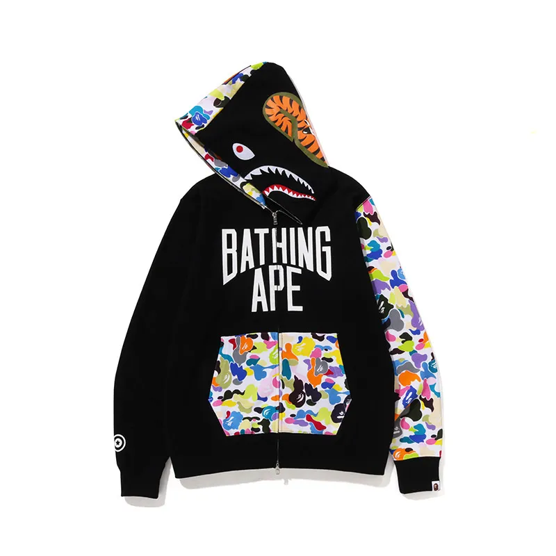 OBO  BAPE Multicolor Camouflage Shark Hoodie Black