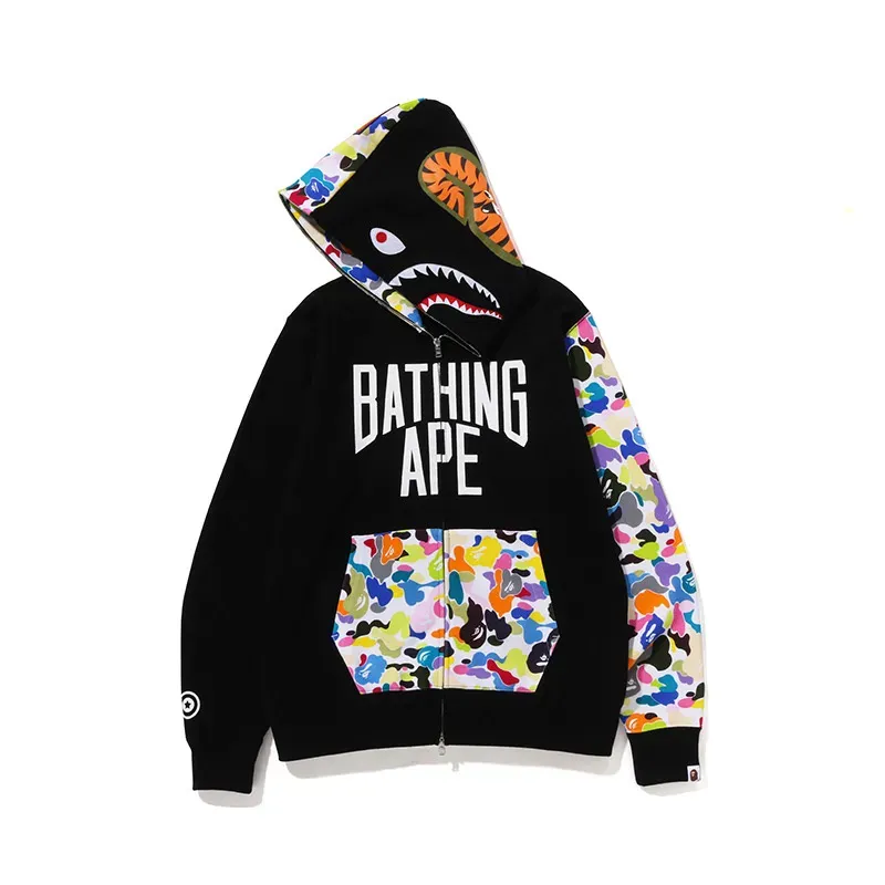 OBO  BAPE Multicolor Camouflage Shark Hoodie Black