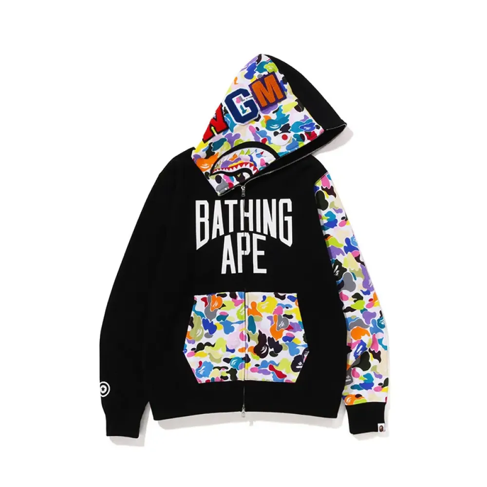 OBO  BAPE Multicolor Camouflage Shark Hoodie Black