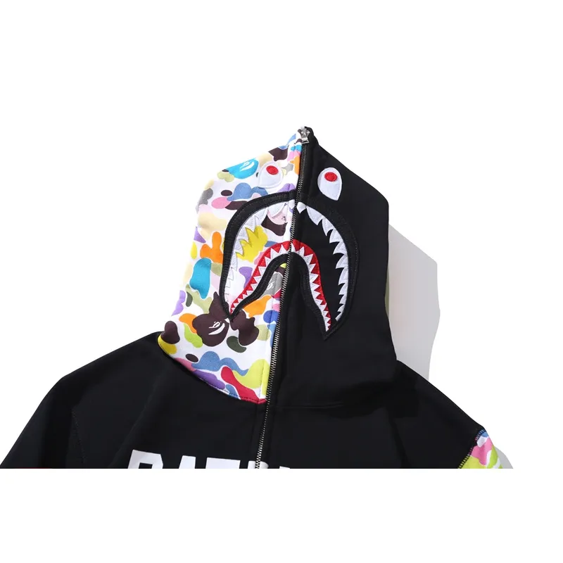OBO  BAPE Multicolor Camouflage Shark Hoodie Black