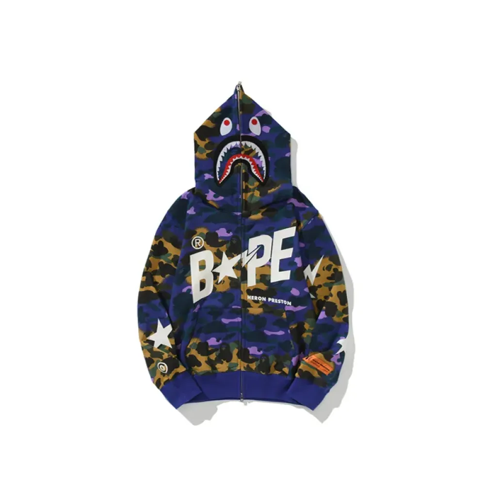 OBO  BAPE x Heron Preston Mix 1st Camo Shark Relaxed Fit Full Zip Hoodie Purple