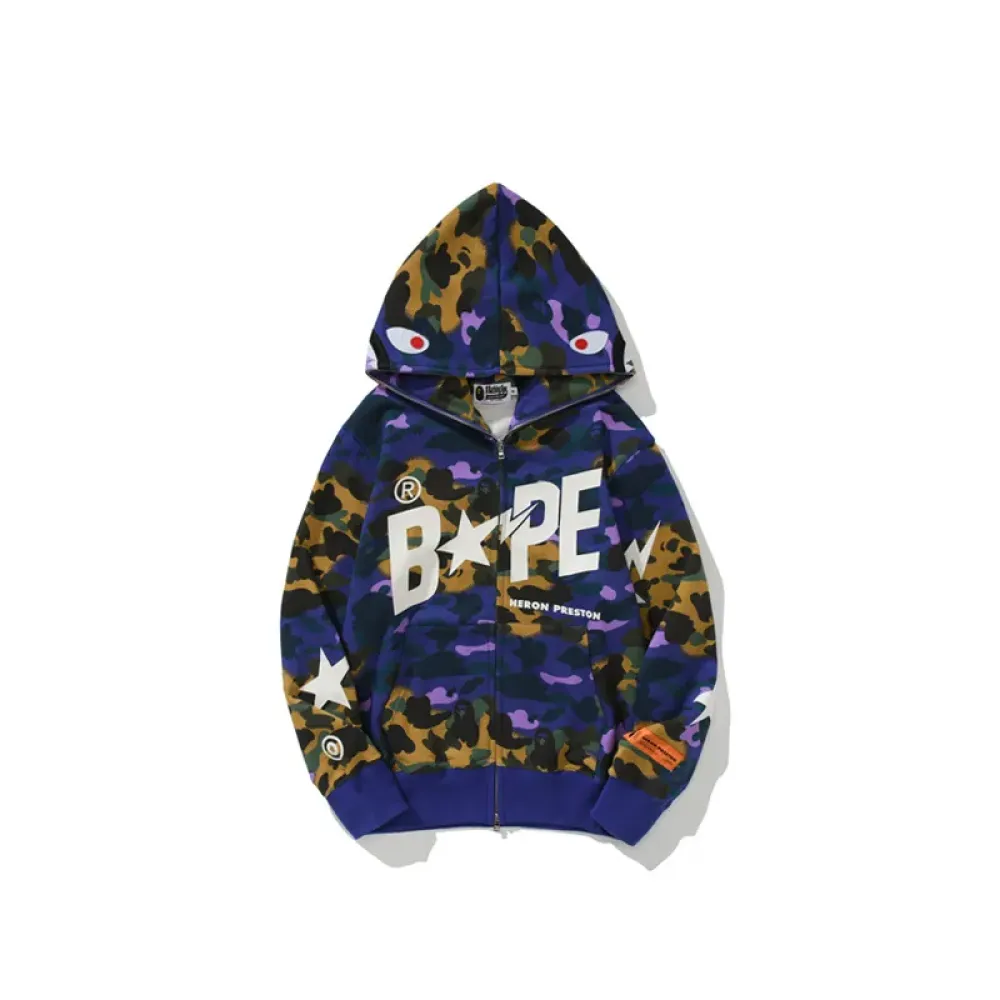 OBO  BAPE x Heron Preston Mix 1st Camo Shark Relaxed Fit Full Zip Hoodie Purple