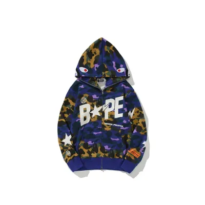 OBO  BAPE x Heron Preston Mix 1st Camo Shark Relaxed Fit Full Zip Hoodie Purple 02