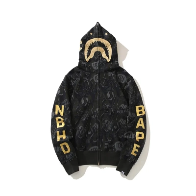 OBO  BAPE x NBHD Skull Black And Gold Hoodie 01