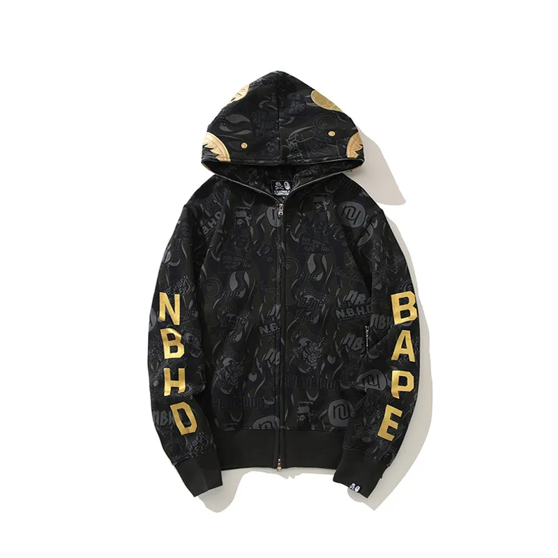 OBO  BAPE x NBHD Skull Black And Gold Hoodie