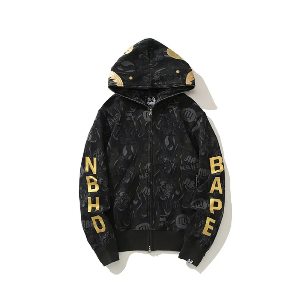 OBO  BAPE x NBHD Skull Black And Gold Hoodie