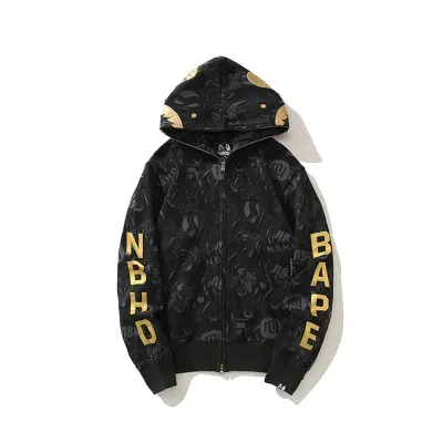 OBO  BAPE x NBHD Skull Black And Gold Hoodie 02