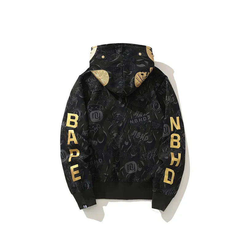 OBO  BAPE x NBHD Skull Black And Gold Hoodie