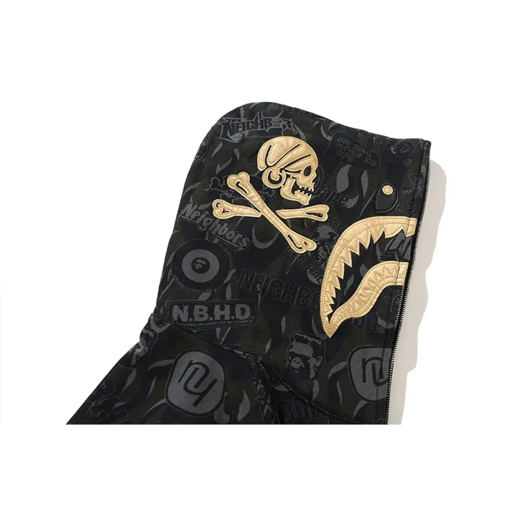 OBO  BAPE x NBHD Skull Black And Gold Hoodie