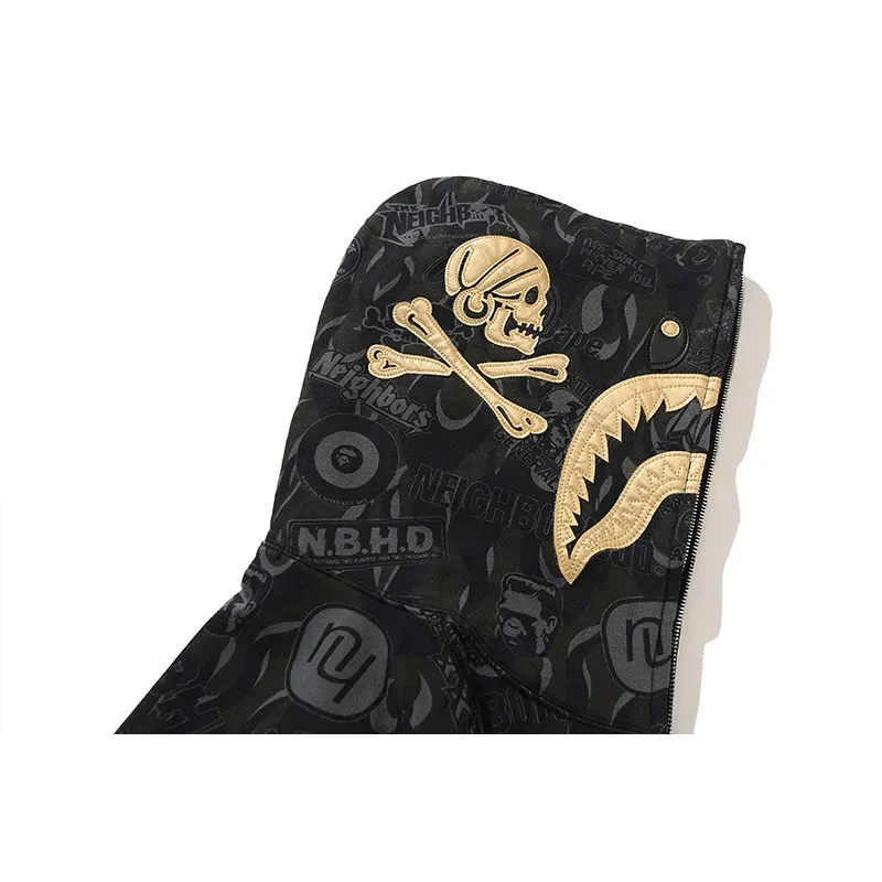 OBO  BAPE x NBHD Skull Black And Gold Hoodie