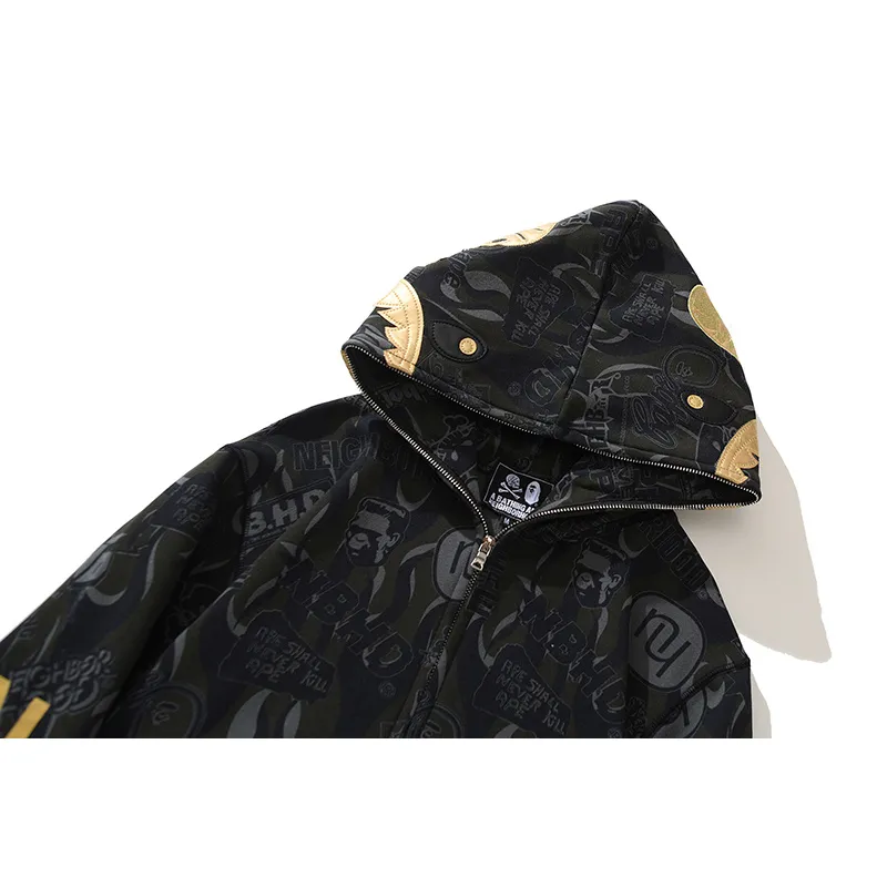 OBO  BAPE x NBHD Skull Black And Gold Hoodie